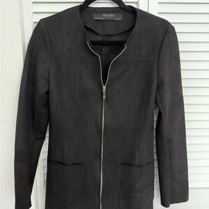 Zara black suede long jacket XS